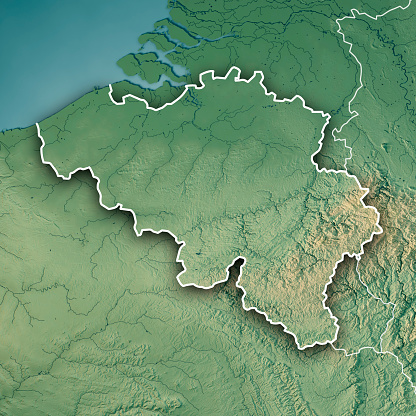 3D Render of a Topographic Map of the Kingdom of Belgium.