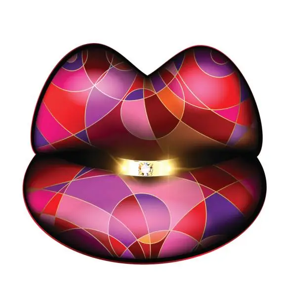 Vector illustration of abstract colored lips and diamond ring