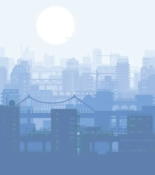 Vector illustration of Vector illustration of blue colored urban environment view.
