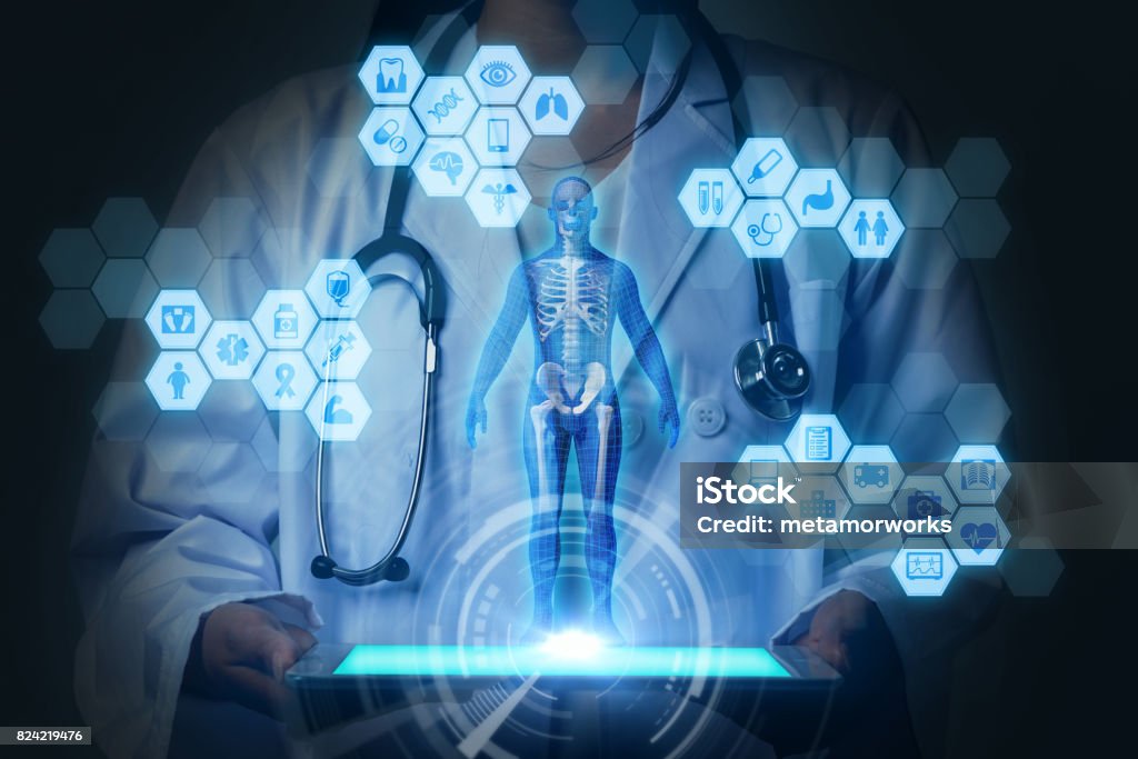 medical technology concept. virtual reality. 3D rendering. mixed media abstract. Health Technology Stock Photo