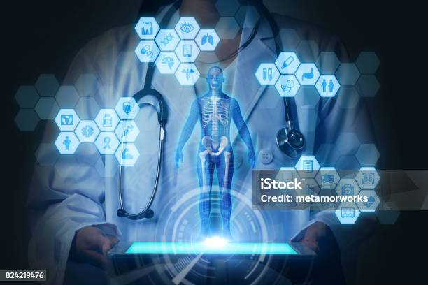 Medical Technology Concept Virtual Reality 3d Rendering Mixed Media Abstract Stock Photo - Download Image Now