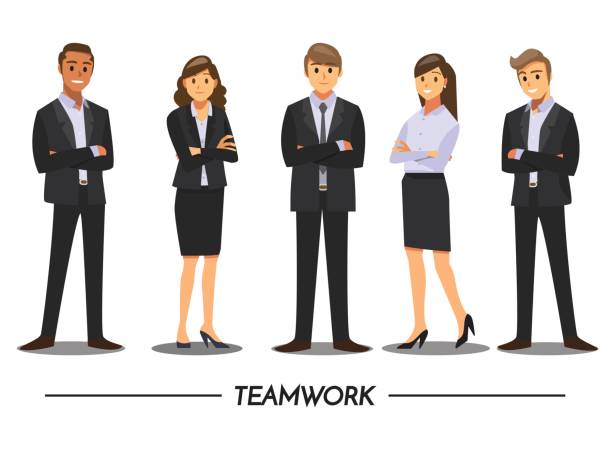 business people praca zespołowa, ilustracja wektorowa postać z kreskówki. - business man stock illustrations
