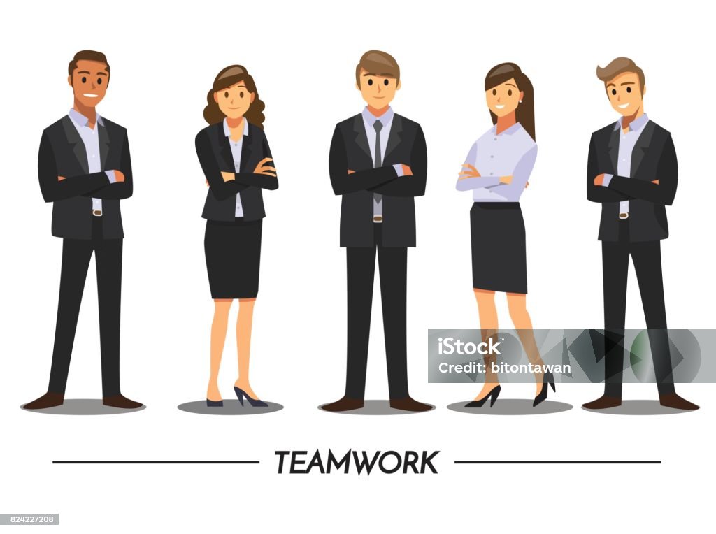 Negócios pessoas trabalho em equipe, personagem de desenho animado de ilustração vetorial. - Vetor de Homem de negócios royalty-free