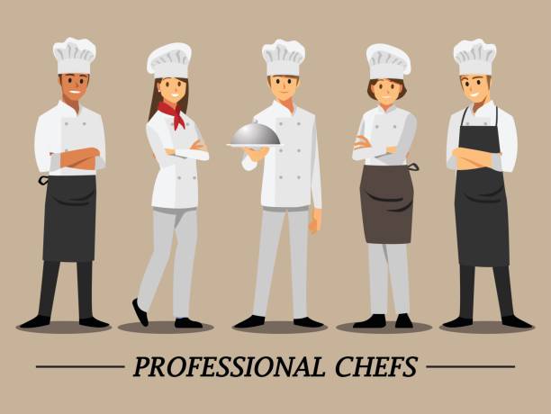 illustrazioni stock, clip art, cartoni animati e icone di tendenza di set di chef professionisti, personaggio dei cartoni animati illustrazione vettoriale. - chef