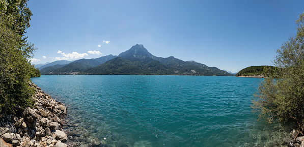 panoramic view to mountain lake; Provence-Alpes-Côte d'Azur, France