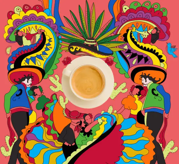 Photo of coffee with colorful mexican theme