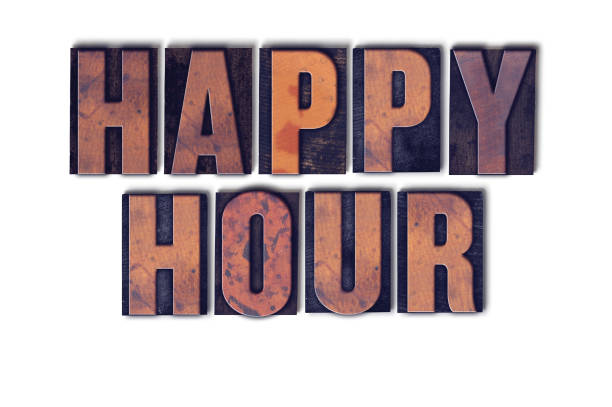 istock Happy Hour Concept Isolated Letterpress Word 824236008