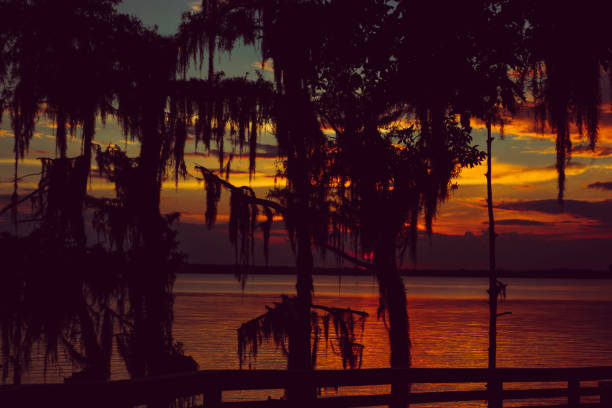 istock Pier over lake with majestic sunset cloudscape 824250820