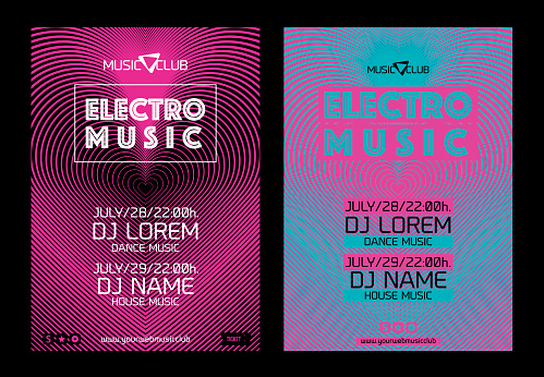 Template for poster design or electronic music banners. Background design with lines. Vector