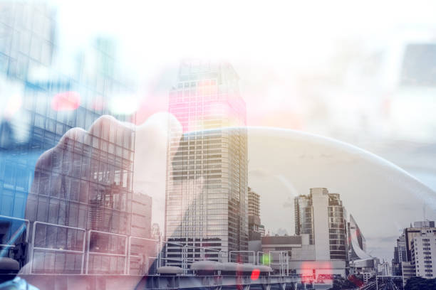 istock Double exposure on driving car and city 824258184