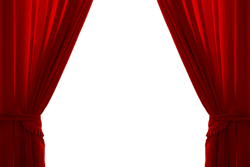 Isolated red curtain on white background.