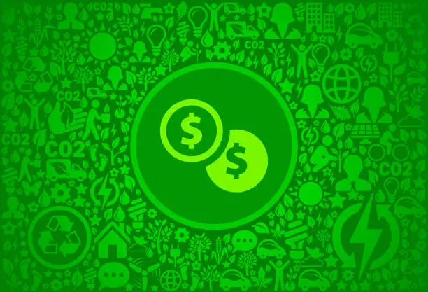 Vector illustration of Dollar Coins Environment Green Vector Icon Pattern