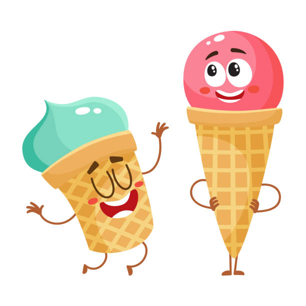 Two Funny Ice Cream Characters Strawberry Cone And Pistachio Cup Stock  Illustration - Download Image Now - iStock
