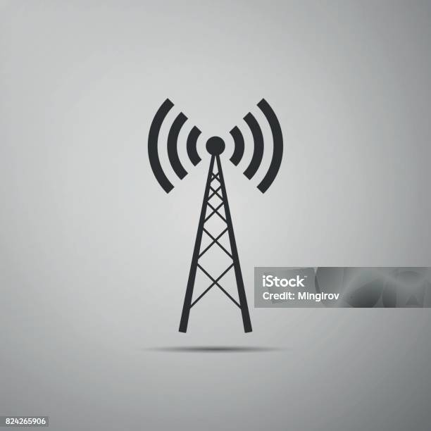 Antenna Flat Icon On Grey Background Vector Illustration Stock Illustration - Download Image Now