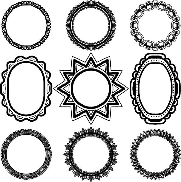 Vector illustration of Set of round fra doodlesmes black White