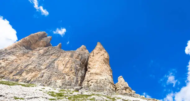 The first of the three peaks, Cima Piccola (2857 m), looking from the base