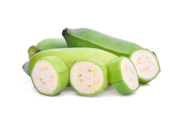 istock green raw cultivated banana with slice isolated on white background 824277328