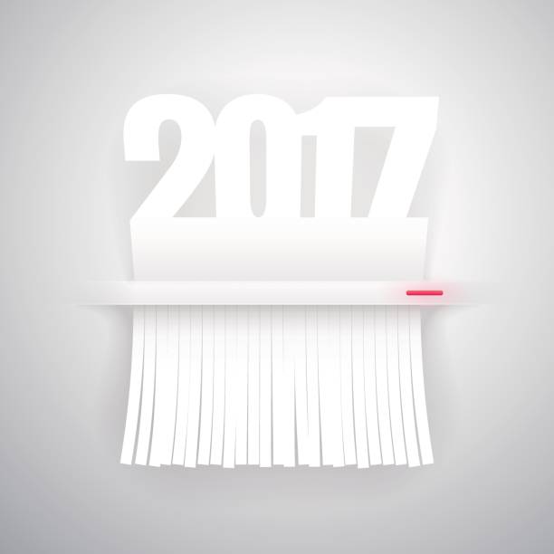 papier 2017 jest cięty na nowoczesną niszczarę - paper shredder isolated paper demolished stock illustrations