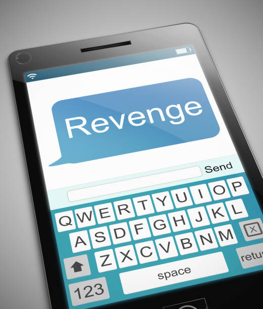 Revenge concept. 3d Illustration depicting a phone with a revenge concept. revenge stock pictures, royalty-free photos & images