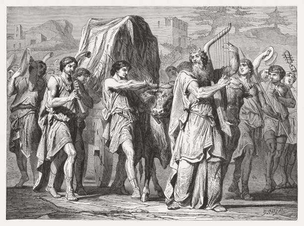 david przynosi arkę do jerozolimy (2 samuel 6) - david stock illustrations