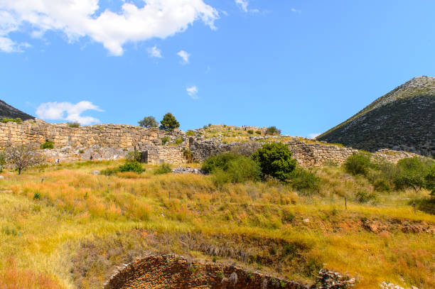 mykene, zentrum der griechischen zivilisation, peloponnes, griechenland. mykene ist eine berühmte archäologische stätte in griechenland. unesco-weltkulturerbe - 16204 stock-fotos und bilder