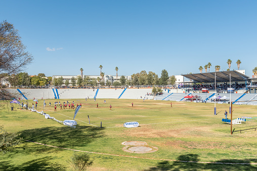 Windhoek: The sport stadium of Windhoek High School, founded in 1917, in Windhoek, the capital city of Namibia