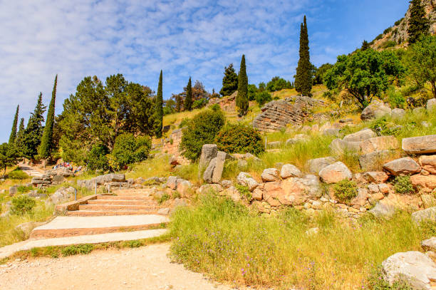 istock Delphi, an archaeological site in Greece, at the Mount Parnassus. Delphi is famous by the oracle at the sanctuary dedicated to Apollo. UNESCO World heritage 824325090