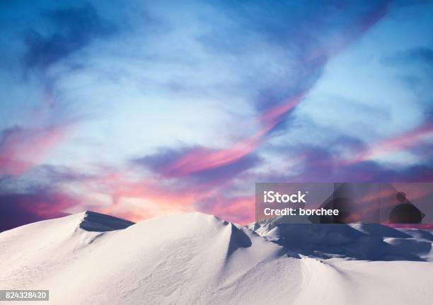 Winter Sunset In The Mountains Stock Photo - Download Image Now - Mountain, Landscape - Scenery, Snow