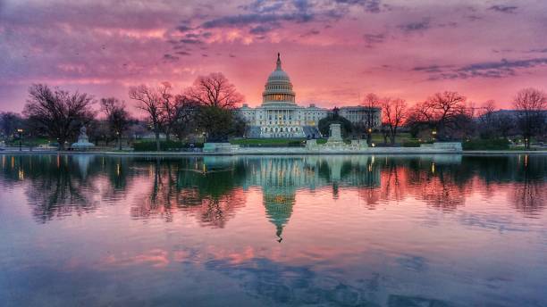 розовый восход солнца в здании каптиола в сша - captiol стоковые фото и изображения