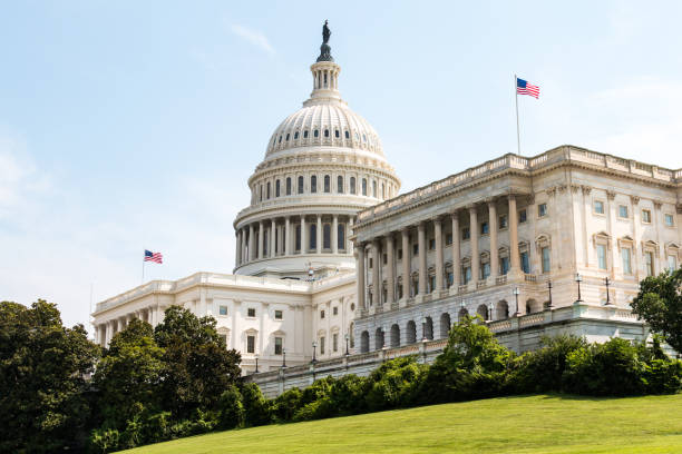 Side View of U.S. Capitol Building Building in Washington, DC stock photo