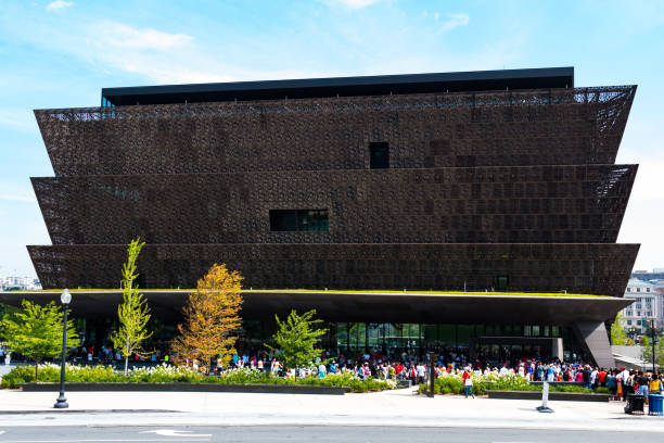 Crowds Lined Up Outside the National Museum of African American History stock photo
