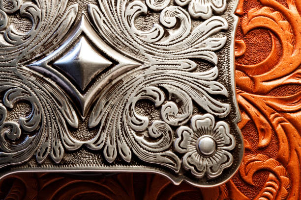 istock Western Style Belt Buckle On Tooled Leather Surface 824352930