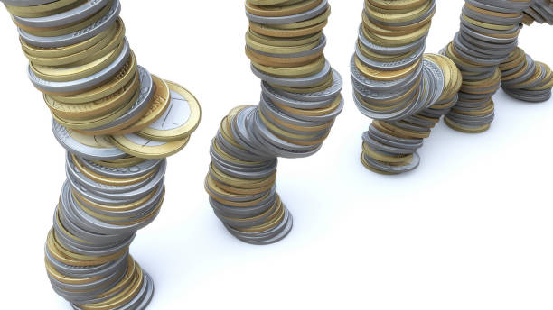 istock 3d rendering. Euro coins stacked to fall 824362650