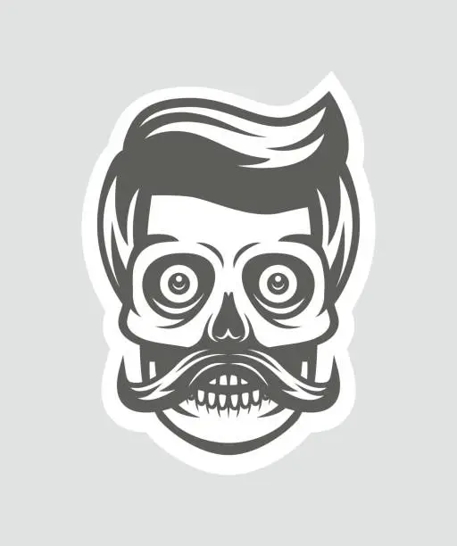 Vector illustration of Mustache skull with hair