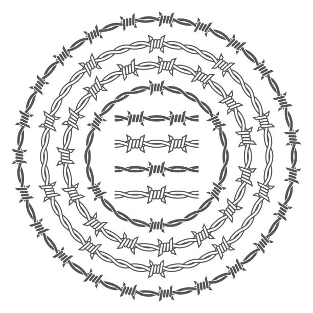 zestaw wektorów pierścieni z drutu kolczastego - barbed wire wire war prison stock illustrations