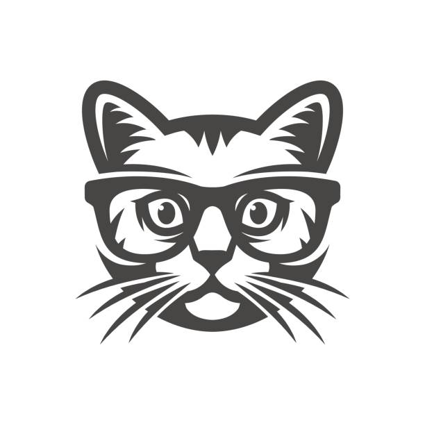 illustrazioni stock, clip art, cartoni animati e icone di tendenza di gatto con gli occhiali. geek - inglese a pelo lungo