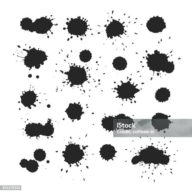 Paint Grey Splat Vector Set Stock Illustration - Download Image Now - Ink, Splattered, Paint