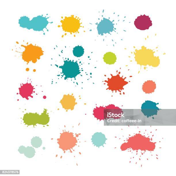 Colorful Paint Splashes And Drops Vector Stock Illustration - Download Image Now - Paint, Splattered, Spray