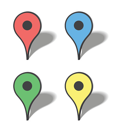 Vector illustration of markers map icons with transparency in the shadows