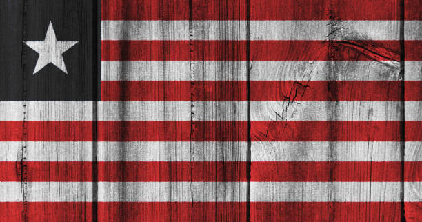 istock Liberia flag painted on wooden wall for background 824403052