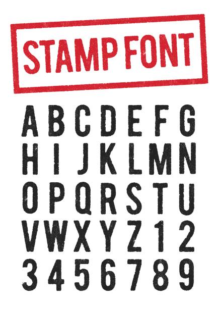 Stamp typeface Vector illustration of worn stamp typeface (use the O for the zero) rubber stamp stock illustrations