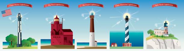 illustrazioni stock, clip art, cartoni animati e icone di tendenza di faro usa - lighthouse maine portland maine scenics