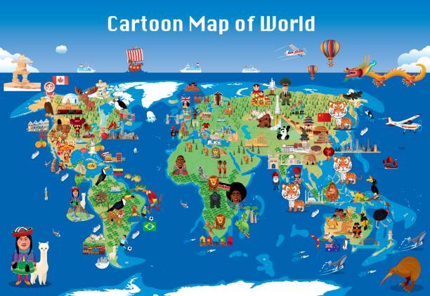 ilustrações, clipart, desenhos animados e ícones de mapa dos desenhos animados do mundo - india map cartoon travel