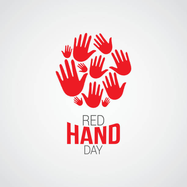 dzień czerwonej ręki - handprint human hand pattern white background stock illustrations
