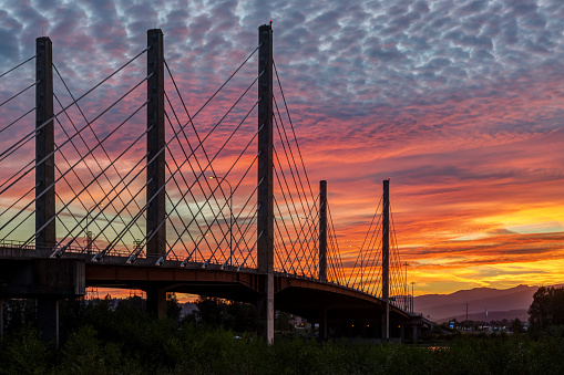 sunset glow over bridge