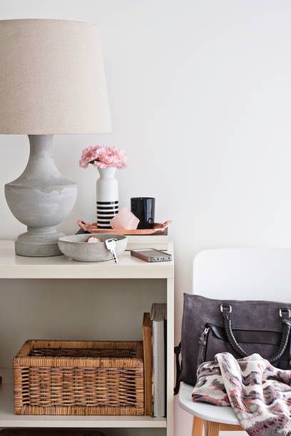 istock Home interiors - Domestic room entryway console table organisation 824563600