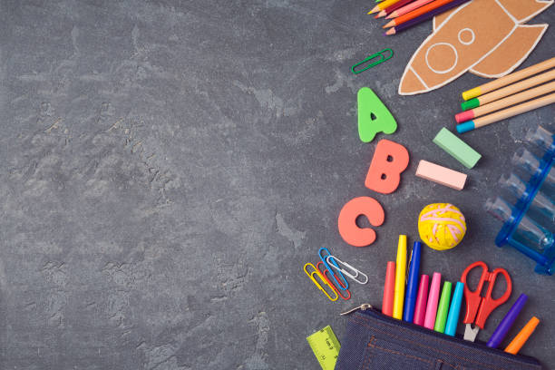 istock Back to school background with school supplies.View from above. Flat lay 824568246