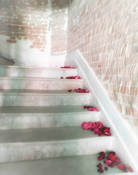 istock Staircase with rose petals 824572466