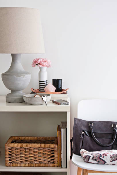 istock Home interiors - Domestic room entryway console table organisation 824573080