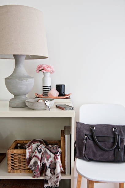istock Home interiors - Domestic room entryway console table organisation 824573082